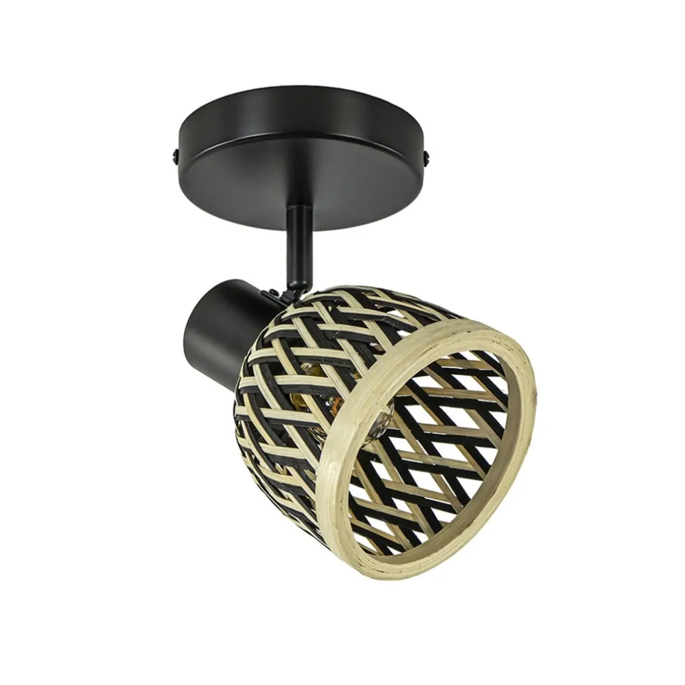 plafondlampwandlamp_zwart_0.webp New Straluma Plafondlamp/wandlamp zwart met bamboe kap verstelbaar