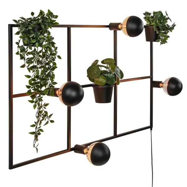 rechthoekige_wandlamp_zwa_1.webp Flash Sale Straluma Rechthoekige wandlamp zwart frame met plantenpotten