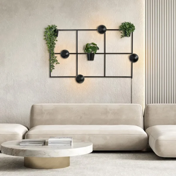 rechthoekige_wandlamp_zwa_4.webp Flash Sale Straluma Rechthoekige wandlamp zwart frame met plantenpotten