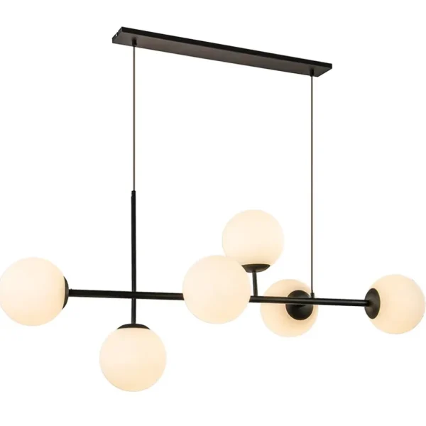 retro_eettafel_hanglamp_z_1.webp New Straluma Retro eettafel hanglamp zwart met witte glazen bollen
