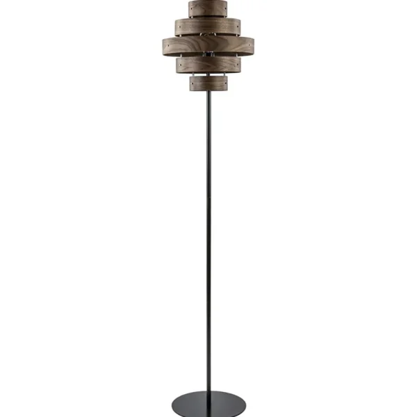 Online Straluma Retro vloerlamp zwart met walnoot houten kap