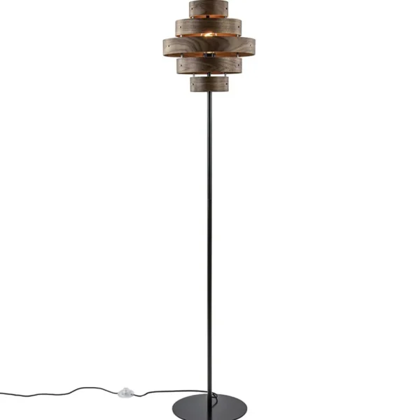 Online Straluma Retro vloerlamp zwart met walnoot houten kap