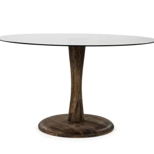 ronde_eetkamertafel_bruin_0-1.webp Clearance Straluma Ronde eetkamertafel bruin glas met mango houten poot