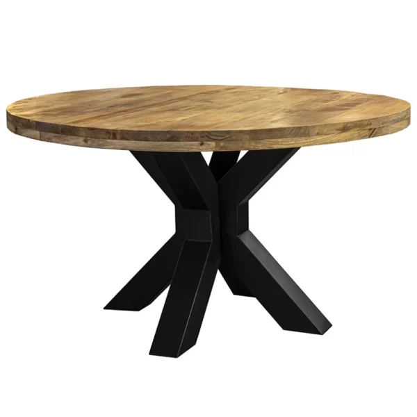 ronde_eettafel_mangohout__0.webp Store Straluma Ronde eettafel mangohout met zwarte poot Ø130 cm