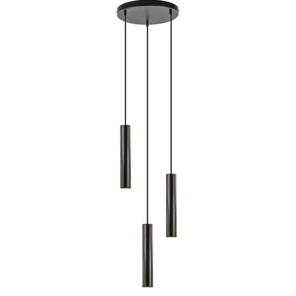 Shop Straluma Ronde 3-lichts hanglamp cilinders mat zwart