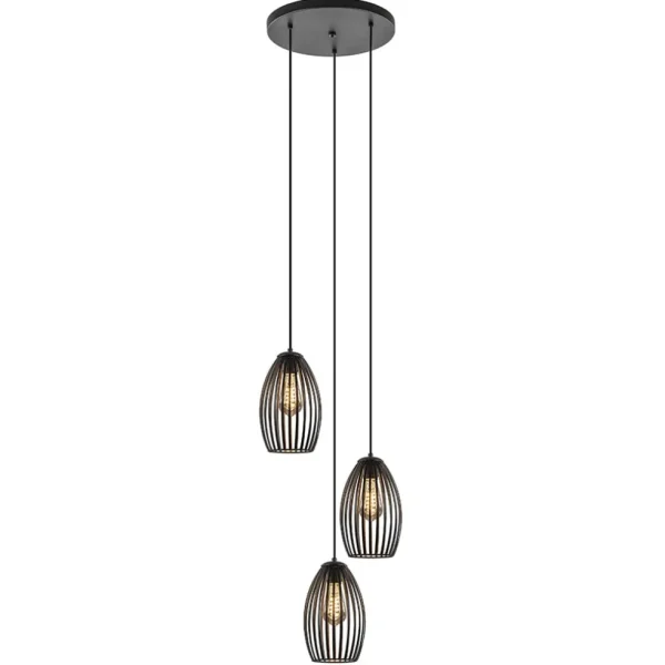 ronde_lichts_hanglamp_met_1-3.webp Sale Straluma Ronde 3-lichts hanglamp met draadkappen mat zwart