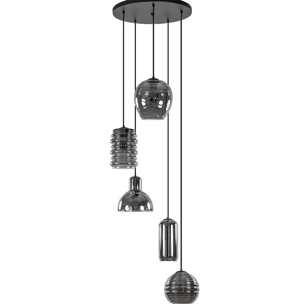 ronde_lichts_hanglamp_zwa_0-8.webp Hot Straluma Ronde 5-lichts hanglamp zwart met diverse smoke glazen