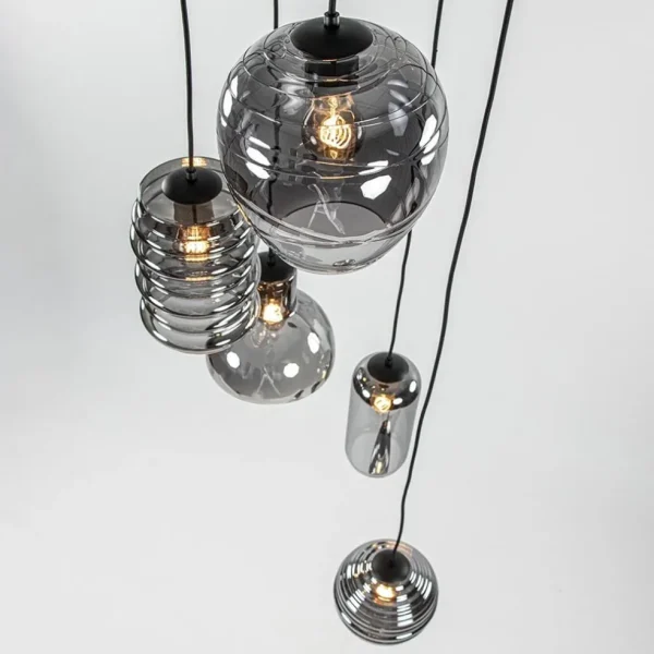 Hot Straluma Ronde 5-lichts hanglamp zwart met diverse smoke glazen
