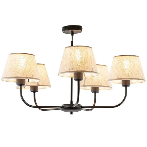 ronde_plafondlamp_lichts__1.webp Shop Straluma Ronde plafondlamp 5-lichts zwart met taupe kapjes