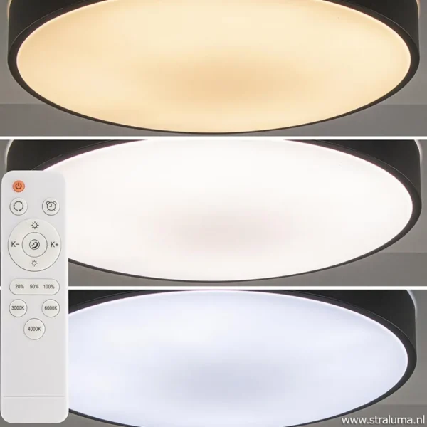 ronde_plafondlamp_zwart_i_1.webp Clearance Straluma Ronde plafondlamp zwart inclusief LED en remote