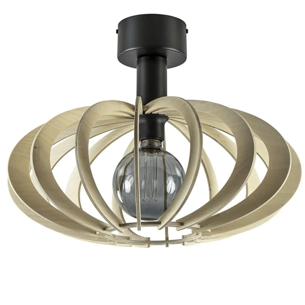 scandinavische_plafondlam_0.webp Best Straluma Scandinavische plafondlamp mat zwart met houten kap