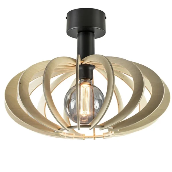 scandinavische_plafondlam_1.webp Best Straluma Scandinavische plafondlamp mat zwart met houten kap