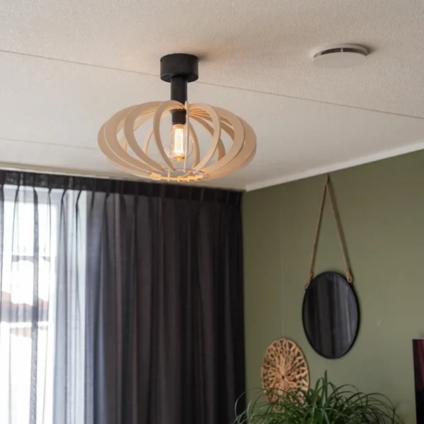 scandinavische_plafondlam_4.webp Best Straluma Scandinavische plafondlamp mat zwart met houten kap