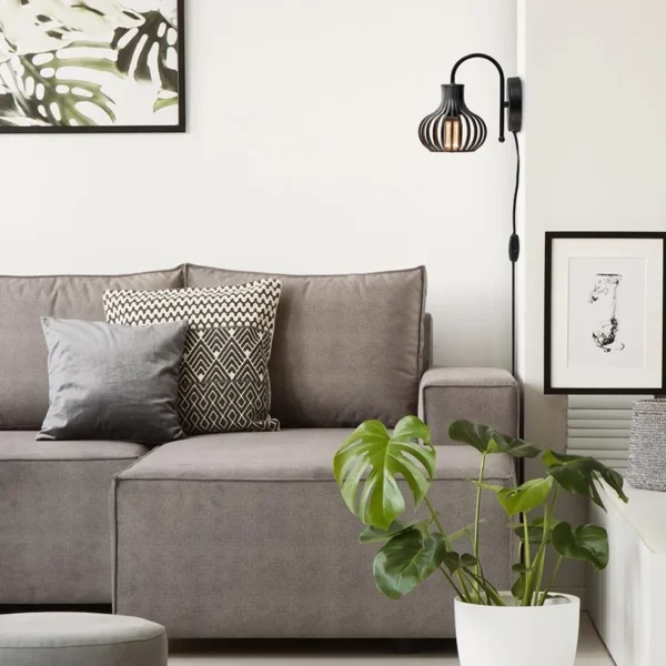scandinavische_wandlamp_m_4.webp Store Straluma Scandinavische wandlamp mat zwart met snoer