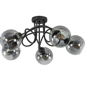 sierlijke_plafondlamp_zwa_0.webp Outlet Straluma Sierlijke plafondlamp zwart met smoke glazen bollen