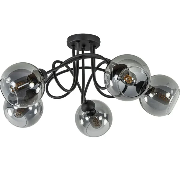sierlijke_plafondlamp_zwa_0.webp Outlet Straluma Sierlijke plafondlamp zwart met smoke glazen bollen