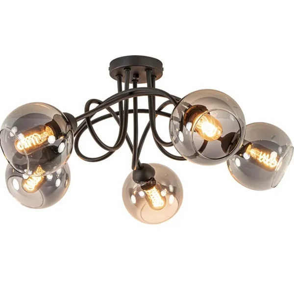 sierlijke_plafondlamp_zwa_1.webp Outlet Straluma Sierlijke plafondlamp zwart met smoke glazen bollen