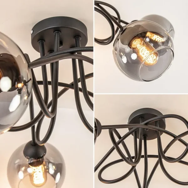 sierlijke_plafondlamp_zwa_2.webp Outlet Straluma Sierlijke plafondlamp zwart met smoke glazen bollen