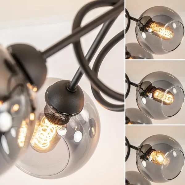 sierlijke_plafondlamp_zwa_3.webp Outlet Straluma Sierlijke plafondlamp zwart met smoke glazen bollen