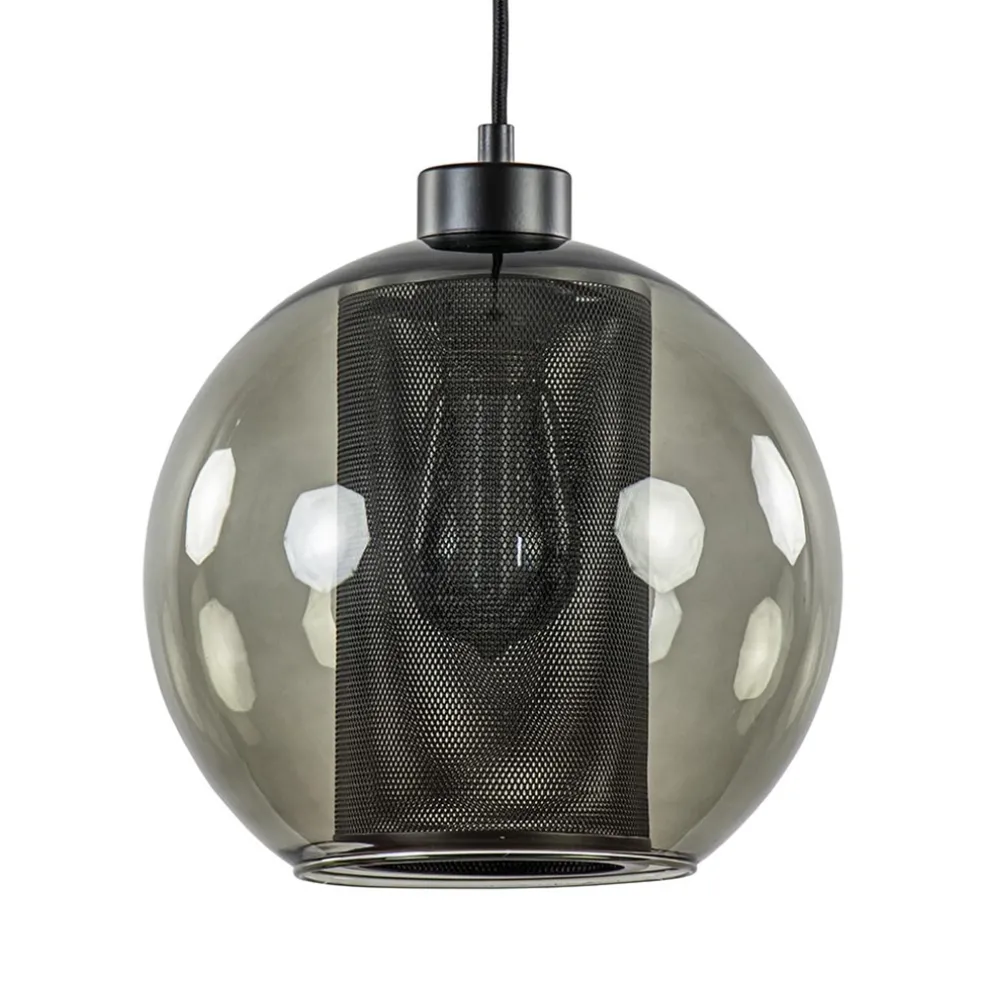 smoke_glazen_hanglamp_bol_0.webp Store Straluma Smoke glazen hanglamp bol met zwarte gaas cilinder