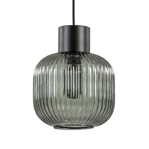 Online Straluma Stijlvolle hanglamp smoke glas geribbeld met zwart