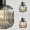 Online Straluma Stijlvolle hanglamp smoke glas geribbeld met zwart