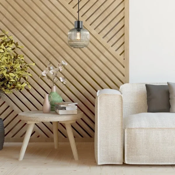 Online Straluma Stijlvolle hanglamp smoke glas geribbeld met zwart