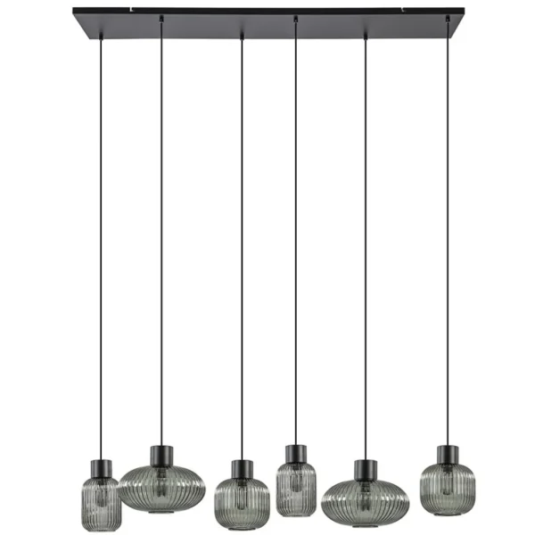 New Straluma Stijlvolle 6-lichts eettafelhanglamp zwart met smoke glas