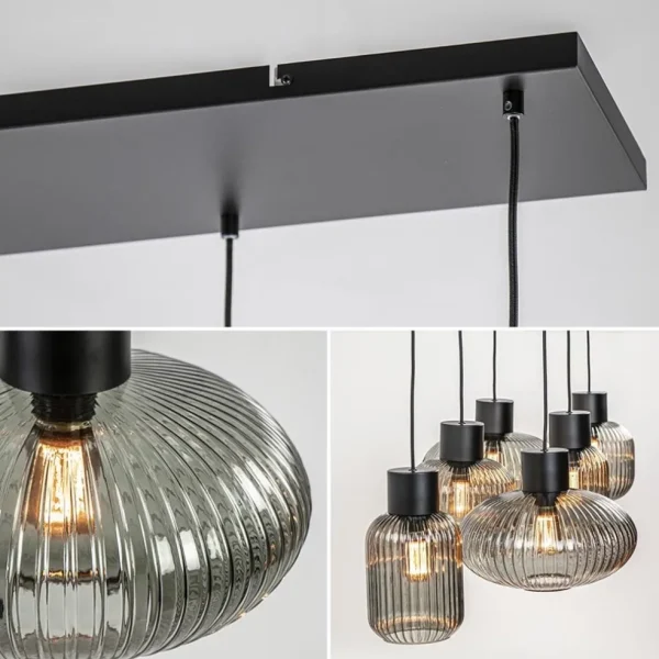 New Straluma Stijlvolle 6-lichts eettafelhanglamp zwart met smoke glas