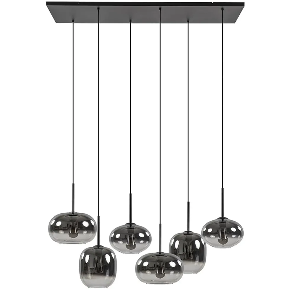 stijlvolle_lichts_hanglam_0.webp Fashion Straluma Stijlvolle 6-lichts hanglamp zwart met gradiënt smoke glas