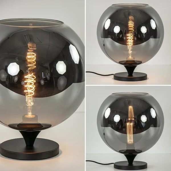 stijlvolle_tafellamp_zwar_3.webp Cheap Straluma Stijlvolle tafellamp zwart met smoke/titanium glazen bol