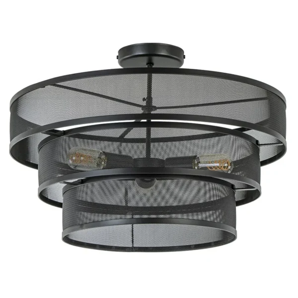 New Straluma Stoere ronde plafondlamp mat zwart metaal 56 cm