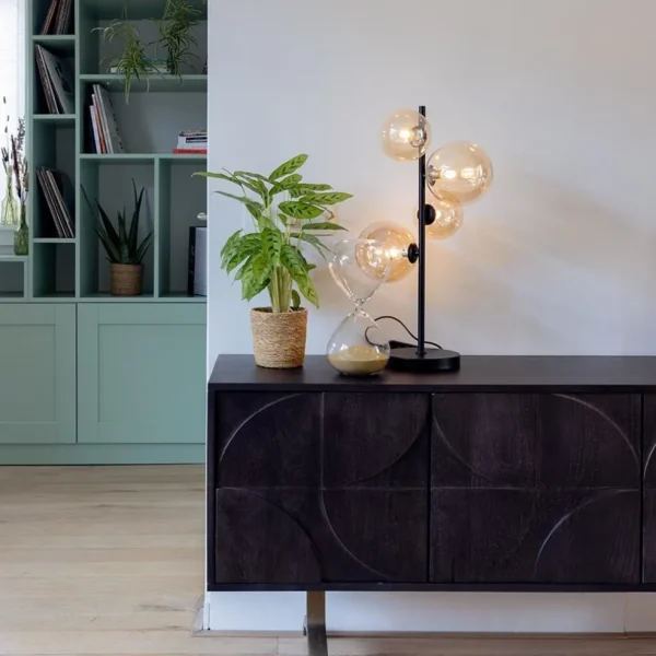 Best Sale Straluma Strak klassieke tafellamp zwart met amber glas