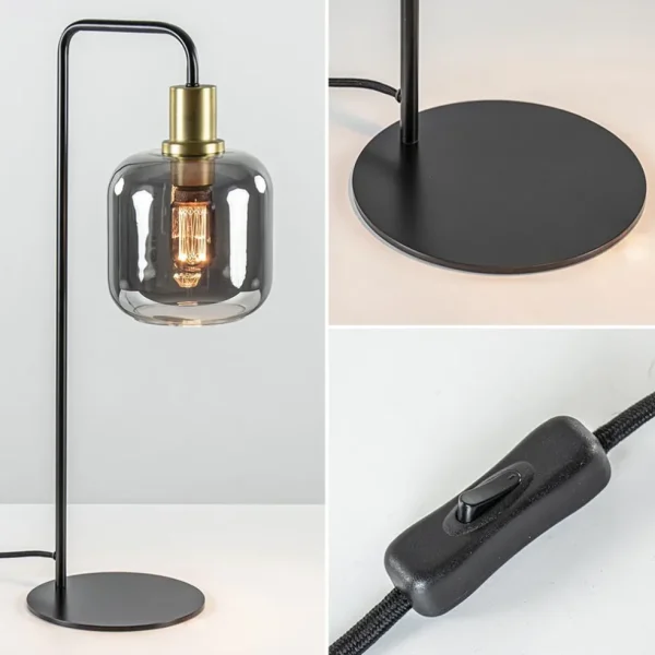 tafellamp_lekar_zwartbron_1.webp Best Sale Straluma Tafellamp Lekar zwart/brons met smoke glazen kap