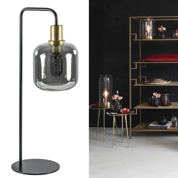 tafellamp_lekar_zwartbron_4.webp Best Sale Straluma Tafellamp Lekar zwart/brons met smoke glazen kap
