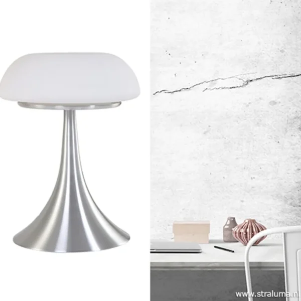 tafellamp_purissima_staal_4.webp Clearance Straluma Tafellamp Purissima staal met opaal glas