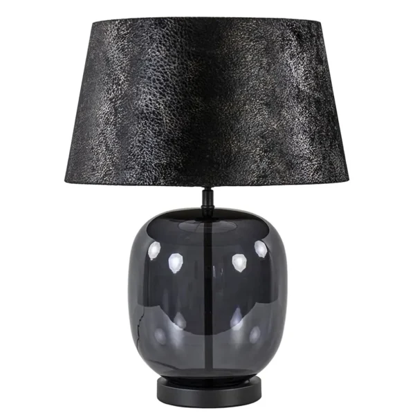 tafellamp_zwart_glas_met__0.webp Sale Straluma Tafellamp zwart glas met ronde kap 40 cm