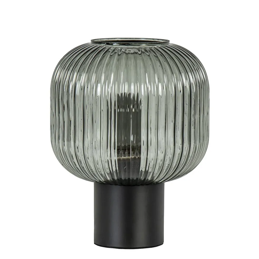 Best Straluma Tafellamp zwart met ronde smoke glazen kap
