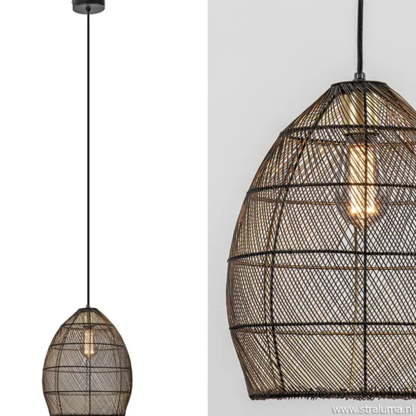 trendy_draad_hanglamp_mey_1.webp Discount Straluma Trendy draad hanglamp Meya zwart/goud