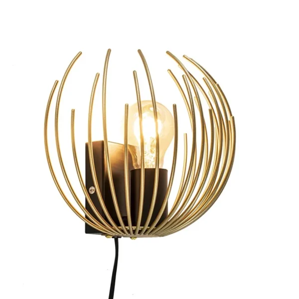 trendy_wandlamp_goud_met__1.webp Cheap Straluma Trendy wandlamp goud met zwart inclusief snoer
