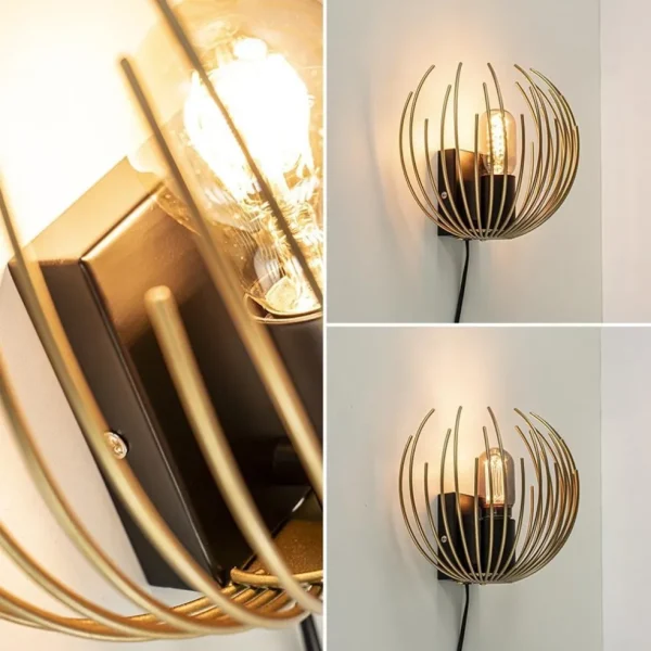 trendy_wandlamp_goud_met__3.webp Cheap Straluma Trendy wandlamp goud met zwart inclusief snoer