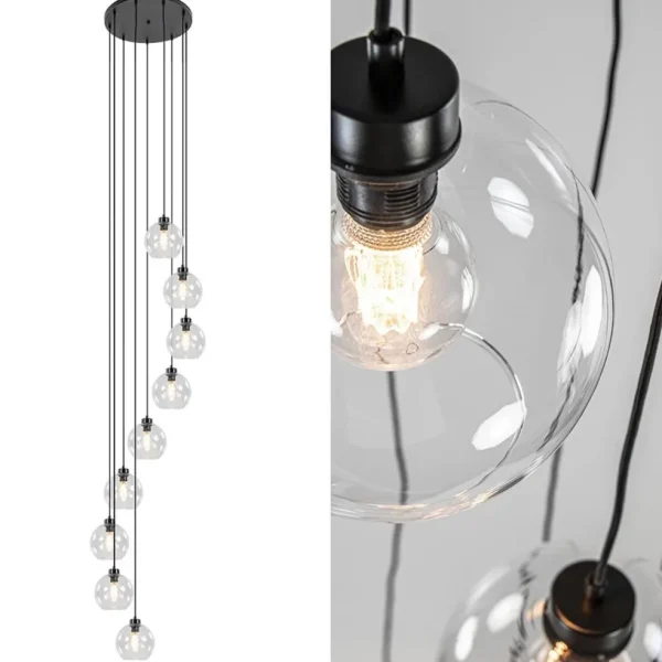 videlamp__multipendel_l_z_3.webp Hot Straluma Videlamp / multipendel 9L zwart helder bolglas