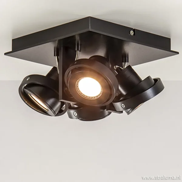 vierkante_led_plafondlamp_1.webp Outlet Straluma Vierkante LED plafondlamp 4-lichts zwart