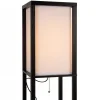 Cheap Straluma Vierkante vloerlamp zwart met beige kap en oplaadplatform