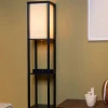 Cheap Straluma Vierkante vloerlamp zwart met beige kap en oplaadplatform