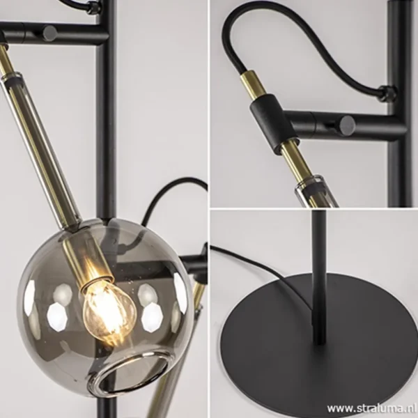 vloerlamp_globe_l_zwartgo_3.webp Hot Straluma Vloerlamp Globe 2-L zwart/goud smokeglas