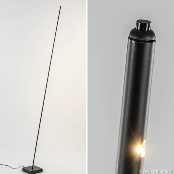 Outlet Straluma Vloerlamp Think pin zwart met pushdimmer