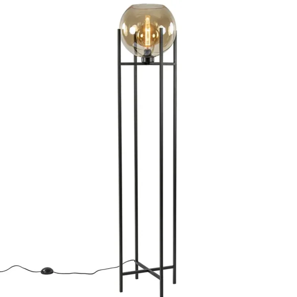 vloerlamp_zwart__amber_gl_1.webp Sale Straluma Vloerlamp zwart + amber glazen bol
