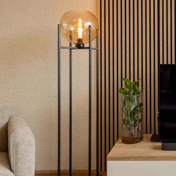 vloerlamp_zwart__amber_gl_4.webp Sale Straluma Vloerlamp zwart + amber glazen bol