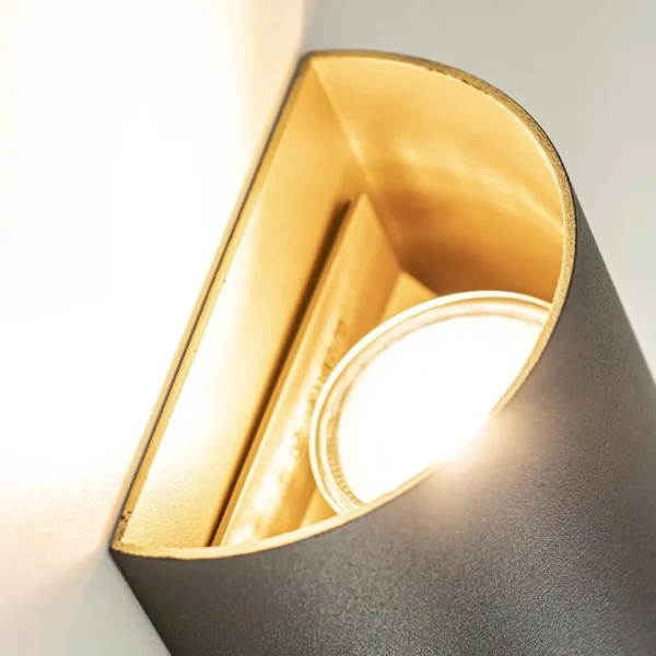 Hot Straluma Wandlamp Hera afgerond zwart/matgoud 2xgu10